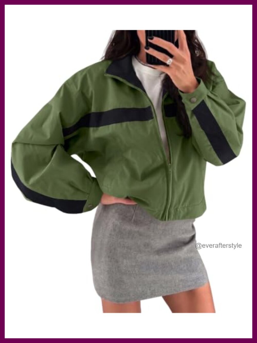 Fisoew Cropped Zip Up Windbreaker Lightweight Nylon Casual Jacket